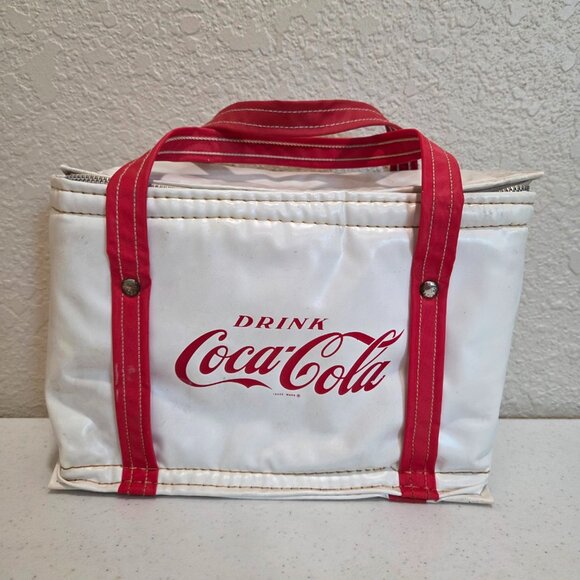Coca Cola Vintage Lunch Box White Vinyl Cooler - Picture 1 of 12